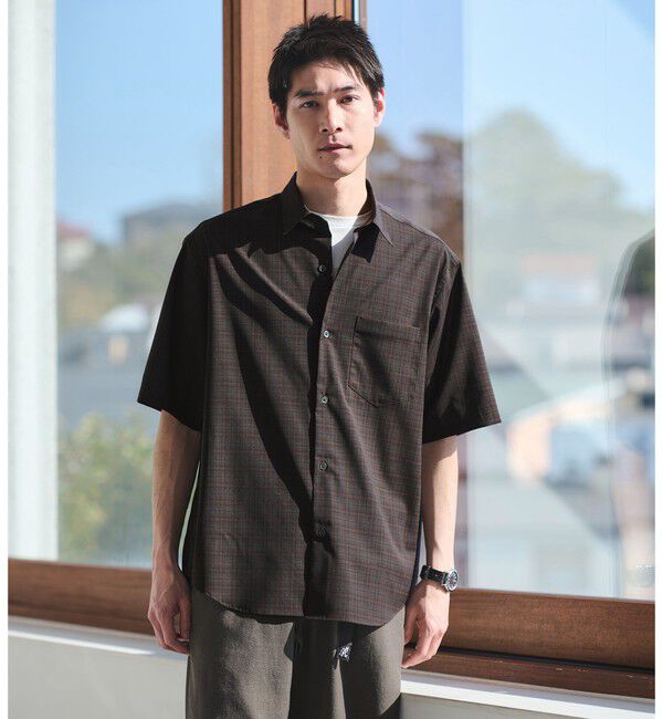 UNITED ARROWS green label relaxing「ウォッシャブルトロ パターン ジャスト ルーズ 半袖 シャツ -ウォッシャブル・ストレッチ-」|シャツ・ブラウス|DK.BROWN