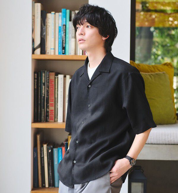 UNITED ARROWS green label relaxing「リネン ポプリン オープンカラー 半袖 シャツ」|シャツ・ブラウス|BLACK