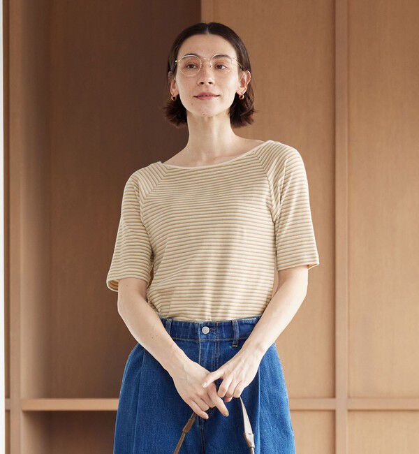 BEAUTY&YOUTH UNITED ARROWS「コットン パイルボーダー 5分袖カットソー」|Tシャツ・カットソー|CREAM