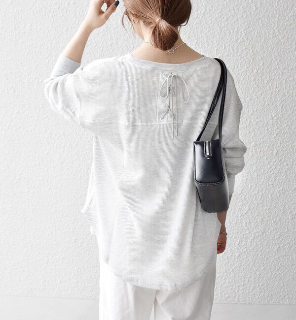 SHIPS any「SHIPS any:〈洗濯機可能〉ワッフル  レースアップ ラウンドヘム プルオーバー」|Tシャツ・カットソー|ライトグレー系1