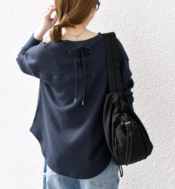 SHIPS any「SHIPS any:〈洗濯機可能〉ワッフル  レースアップ ラウンドヘム プルオーバー」|Tシャツ・カットソー|