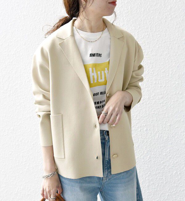 SHIPS any「SHIPS any:〈手洗い可能〉テーラード ニット カーディガン ジャケット」|テーラードジャケット|ベージュ