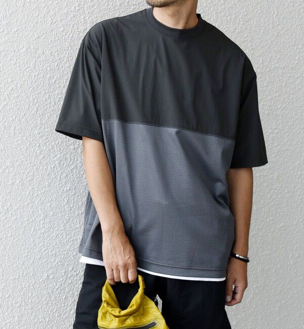 SHIPS any「SHIPS any: 〈洗濯機可能〉ナイロン / メッシュ コンビ フットボール Tシャツ◇」|Tシャツ・カットソー|