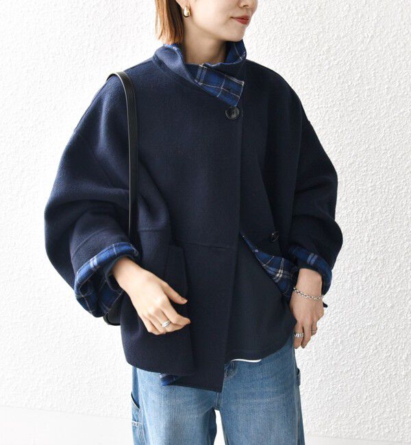 SHIPS any「【WEB限定】SHIPS any: リバー スタンドカラー ポンチョ ショート コート」|その他|