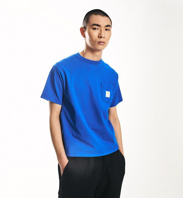 SHIPS「City Ambient Products: スクエアロゴ ポケット Tシャツ」|Tシャツ・カットソー|ブルー