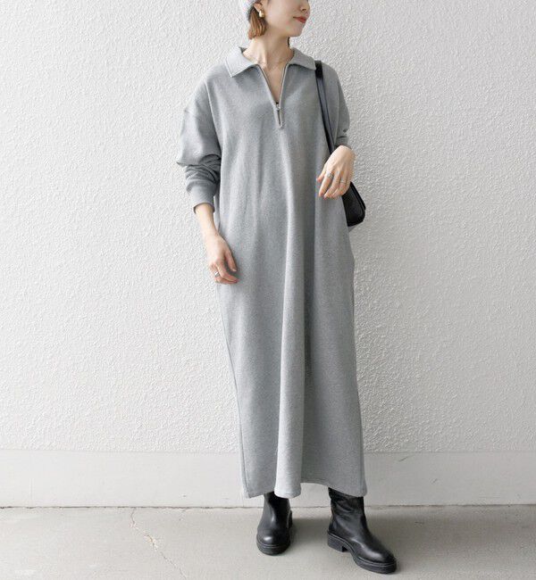 SHIPS any「SHIPS any:〈洗濯機可能〉USA コットン 裏起毛 ハーフジップ ワンピース」|ワンピース|