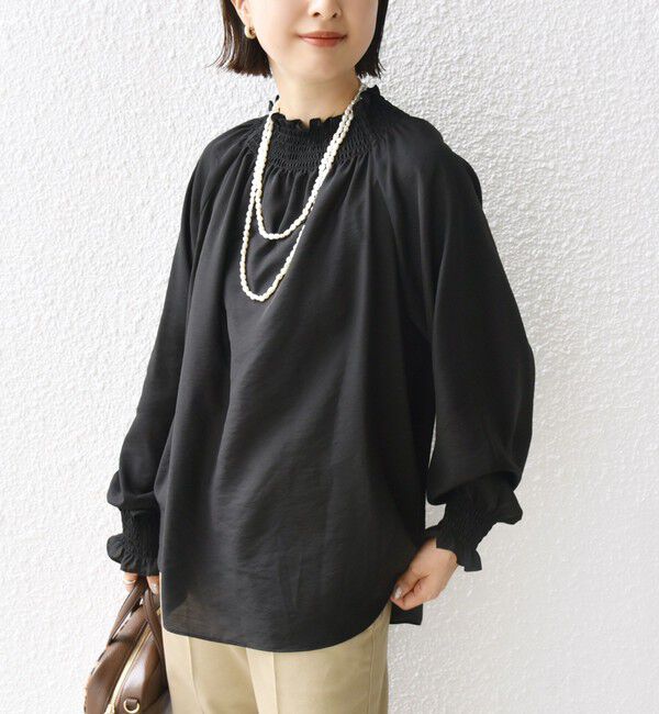 SHIPS for women「〈洗濯機可能〉シャーリング ネック 長袖 ブラウス」|シャツ・ブラウス|