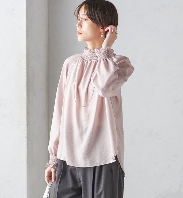 SHIPS for women「〈洗濯機可能〉シャーリング ネック 長袖 ブラウス」|シャツ・ブラウス|