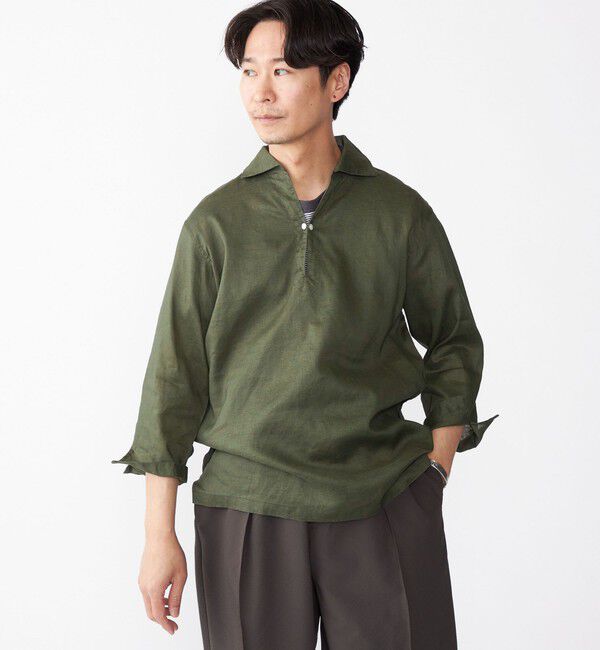 SHIPS「SHIPS: フレックスリネン 7スリーブ カプリ シャツ」|シャツ・ブラウス|オリーブ