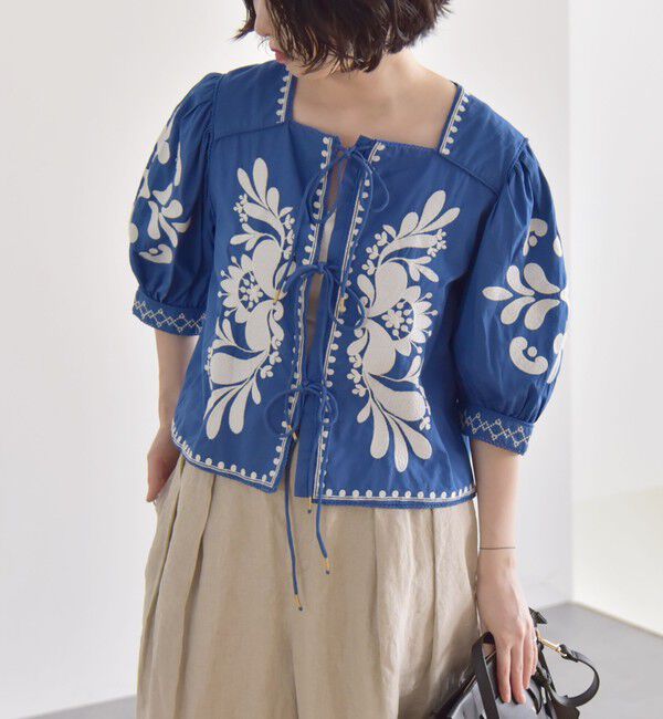 quaranciel「quaranciel:〈洗濯機可能〉エンブロイダリー スクエアネック ブラウス」|シャツ・ブラウス|