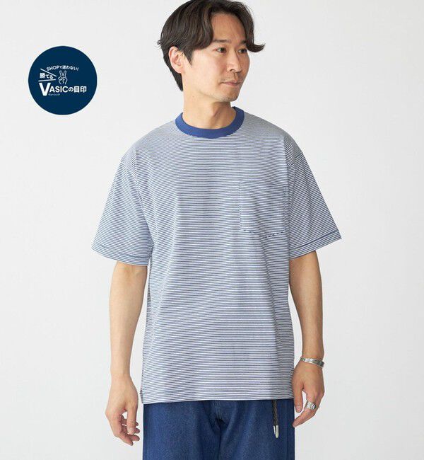 SHIPS「SHIPS: マイクロ ボーダー リンガー Tシャツ」|Tシャツ・カットソー|ロイヤルブルー