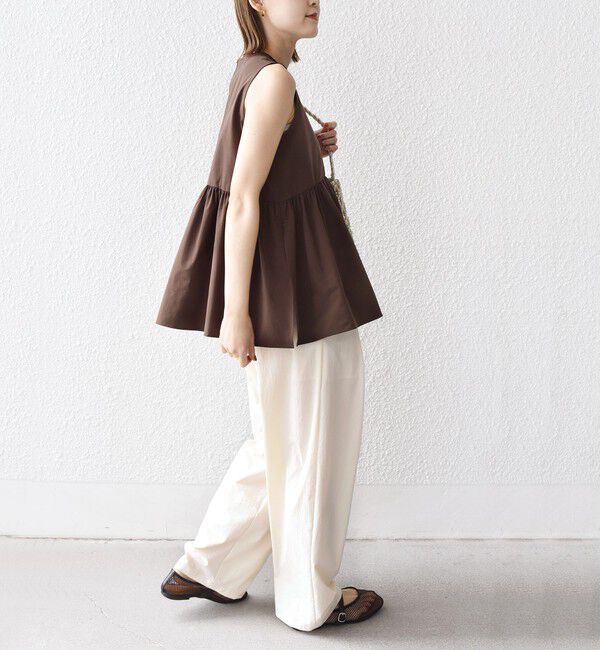 SHIPS for women「〈接触冷感 / 撥水加工〉TEX BRID(R)タフタ ギャザー ノースリーブ ブラウス」|シャツ・ブラウス|