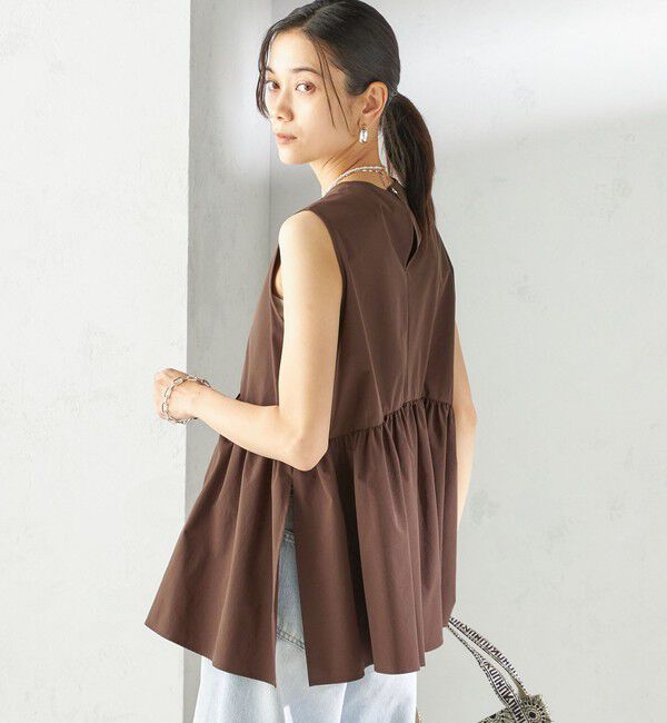 SHIPS for women「〈接触冷感 / 撥水加工〉TEX BRID(R)タフタ ギャザー ノースリーブ ブラウス」|シャツ・ブラウス|