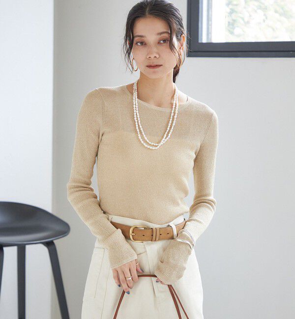 SHIPS for women「〈手洗い可能〉ラメ シアー リブ ニット プルオーバー」|ニット・セーター|