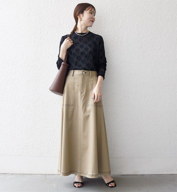 SHIPS any「SHIPS any:〈洗濯機可能〉チノ ステッチ フレア ロング スカート」|フレア|