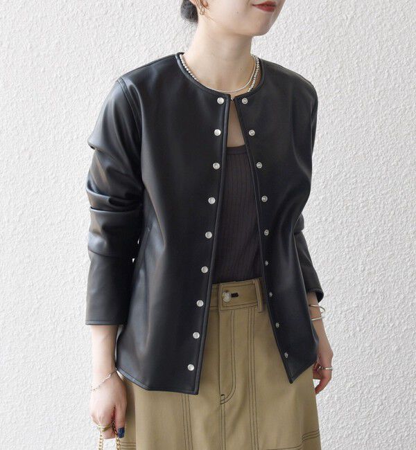 SHIPS any「SHIPS any: コンパクト ドット スナップ カーディガン ジャケット」|ノーカラージャケット|