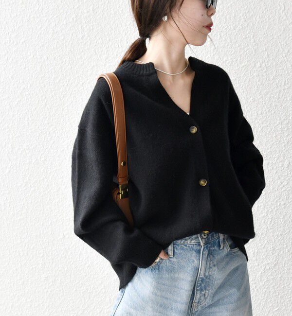 SHIPS any「SHIPS any:〈手洗い可能〉AQUA カシミヤ ミックス スキッパー カーディガン」|カーディガン|ブラック