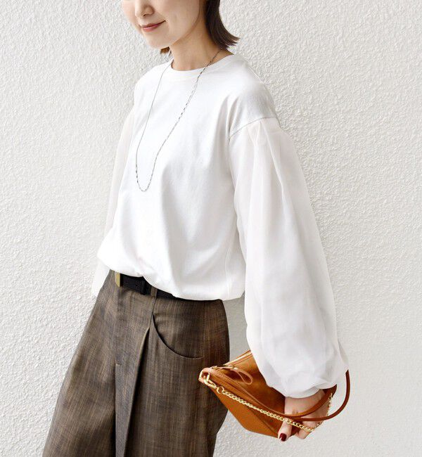 SHIPS for women「【WEB限定】〈手洗い可能〉シアー コンビ 裾 ドロスト プルオーバー」|プルオーバー|