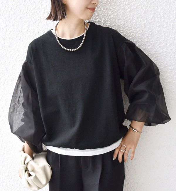 SHIPS for women「【WEB限定】〈手洗い可能〉シアー コンビ 裾 ドロスト プルオーバー」|プルオーバー|