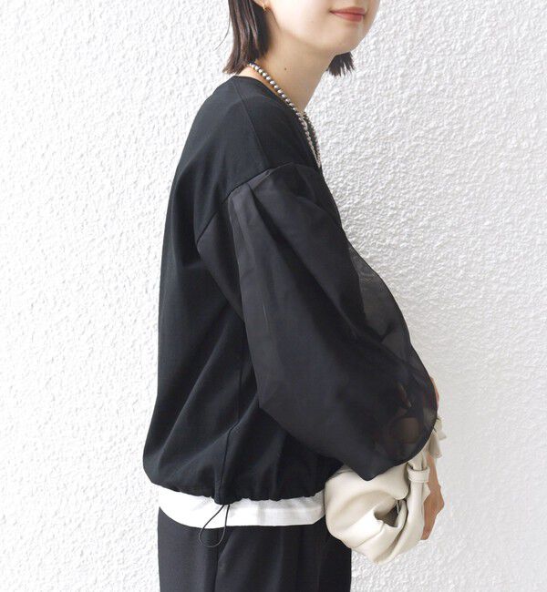 SHIPS for women「【WEB限定】〈手洗い可能〉シアー コンビ 裾 ドロスト プルオーバー」|プルオーバー|