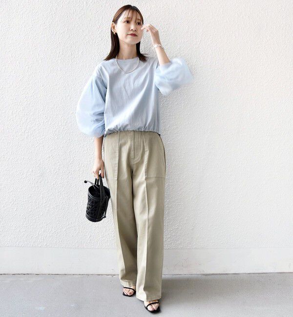 SHIPS for women「【WEB限定】〈手洗い可能〉シアー コンビ 裾 ドロスト プルオーバー」|プルオーバー|