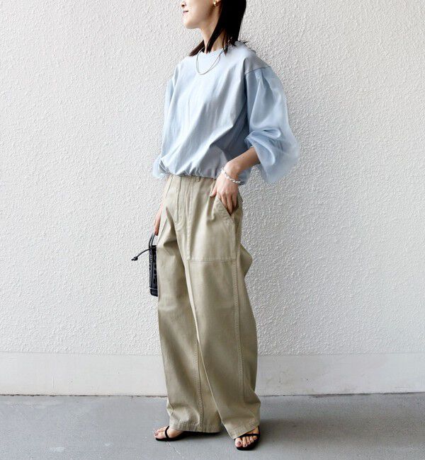 SHIPS for women「【WEB限定】〈手洗い可能〉シアー コンビ 裾 ドロスト プルオーバー」|プルオーバー|