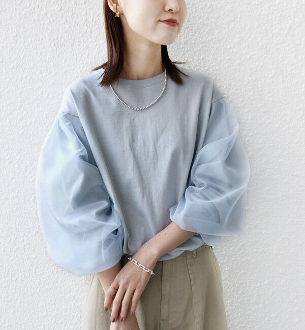 SHIPS for women「【WEB限定】〈手洗い可能〉シアー コンビ 裾 ドロスト プルオーバー」|プルオーバー|