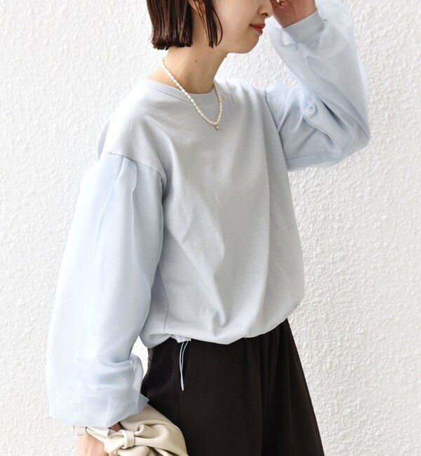 SHIPS for women「【WEB限定】〈手洗い可能〉シアー コンビ 裾 ドロスト プルオーバー」|プルオーバー|