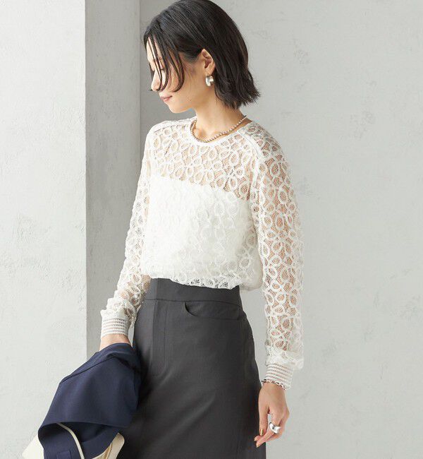 SHIPS for women「〈手洗い可能〉トゥワール コード レース ブラウス（ホワイト）」|シャツ・ブラウス|