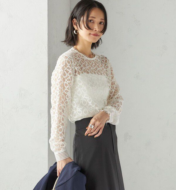 SHIPS for women「〈手洗い可能〉トゥワール コード レース ブラウス（ホワイト）」|シャツ・ブラウス|