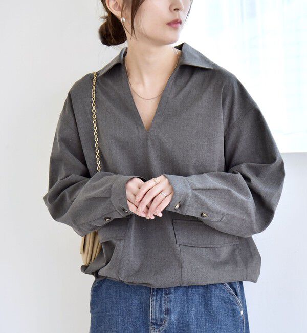 quaranciel「quaranciel:〈洗濯機可能〉ポケット ドロスト スキッパー プルオーバー シャツ」|シャツ・ブラウス|