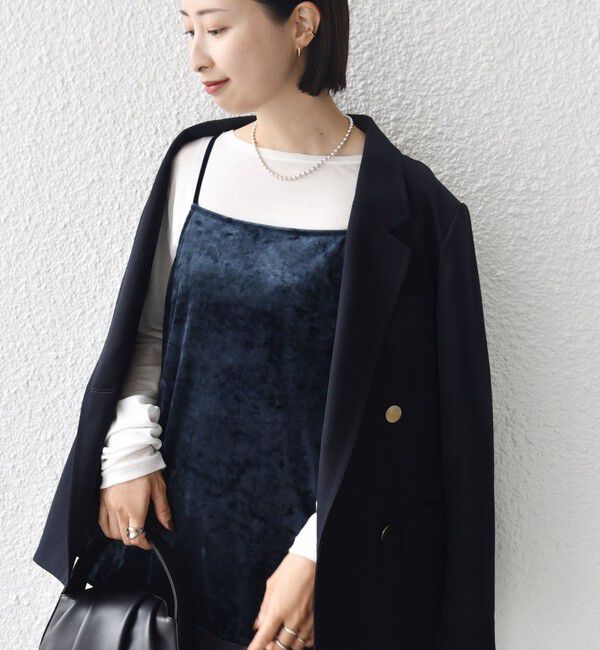 SHIPS for women「〈手洗い可能〉スノー クラッシュ ポリエステル ベロア サイド スリット キャミ」|キャミソール|