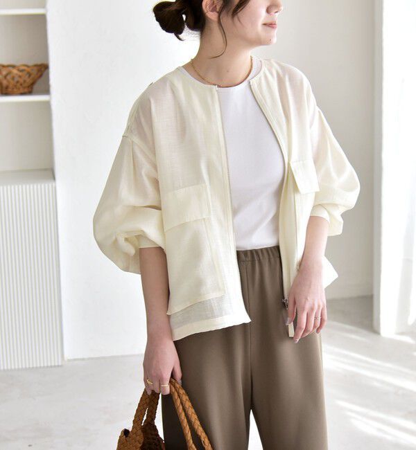 quaranciel「《追加予約》quaranciel:〈手洗い可能〉リネン ミックス ノーカラー ドロスト ブルゾン」|ブルゾン・スタジャン|