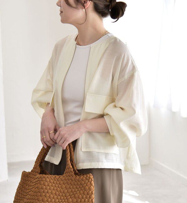 quaranciel「《追加予約》quaranciel:〈手洗い可能〉リネン ミックス ノーカラー ドロスト ブルゾン」|ブルゾン・スタジャン|