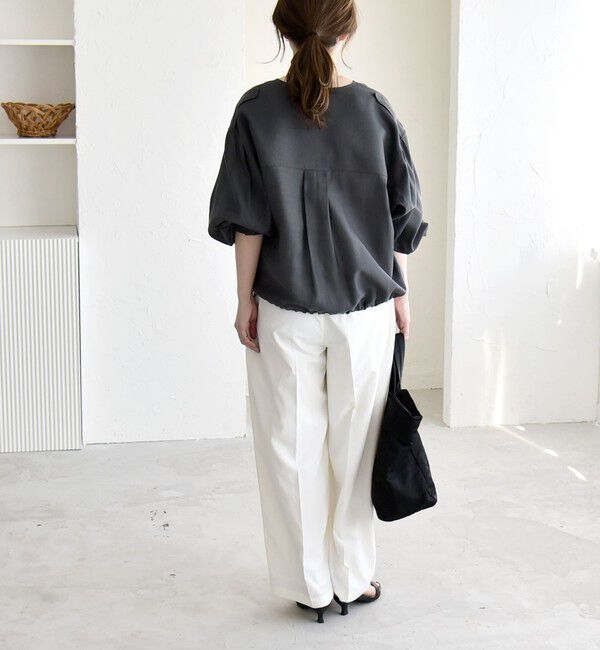 quaranciel「《追加予約》quaranciel:〈手洗い可能〉リネン ミックス ノーカラー ドロスト ブルゾン」|ブルゾン・スタジャン|