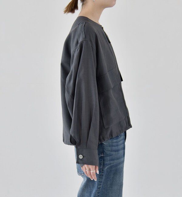 quaranciel「《追加予約》quaranciel:〈手洗い可能〉リネン ミックス ノーカラー ドロスト ブルゾン」|ブルゾン・スタジャン|