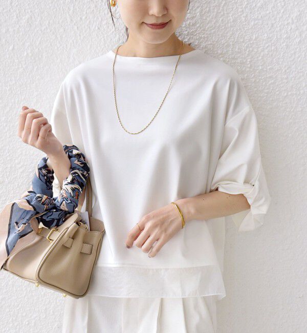 SHIPS for women「〈洗濯機可能〉袖 ツイスト デザイン シアー ドッキング TEE」|Tシャツ・カットソー|オフホワイト