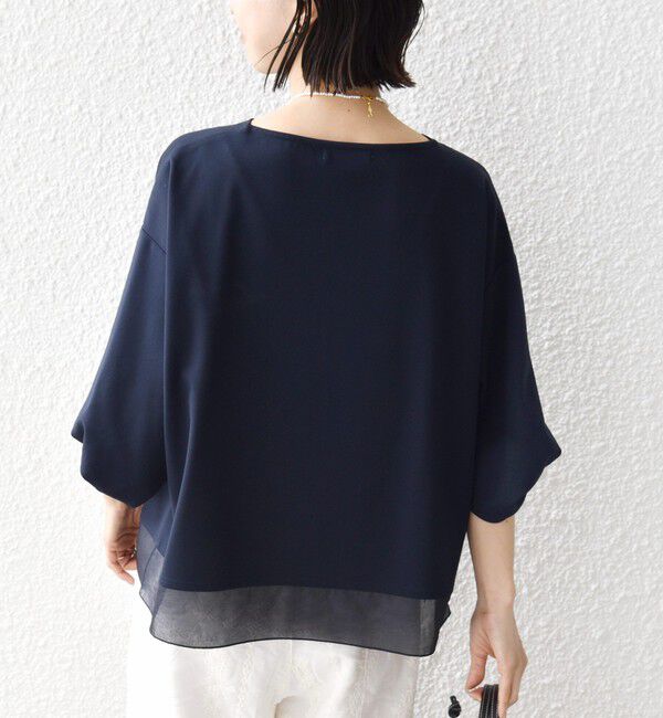 SHIPS for women「〈洗濯機可能〉袖 ツイスト デザイン シアー ドッキング TEE」|Tシャツ・カットソー|