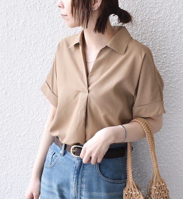 SHIPS Colors 「《予約》SHIPS Colors:〈汗染み軽減・吸水速乾〉ASSET(TM) スキッパー シャツ◆」|シャツ・ブラウス|ベージュ