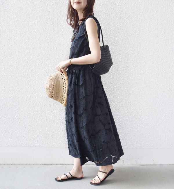 SHIPS for women「《予約》〈手洗い可能〉シアー ジャカード ノースリーブ ワンピース」|ワンピース|