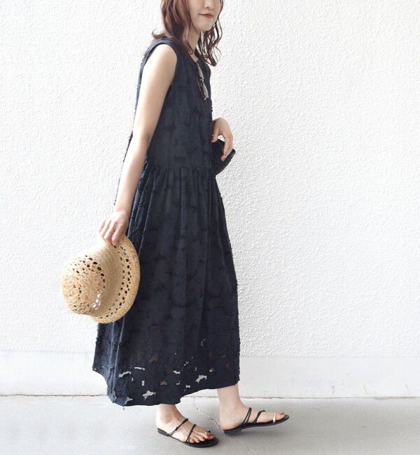 SHIPS for women「《予約》〈手洗い可能〉シアー ジャカード ノースリーブ ワンピース」|ワンピース|