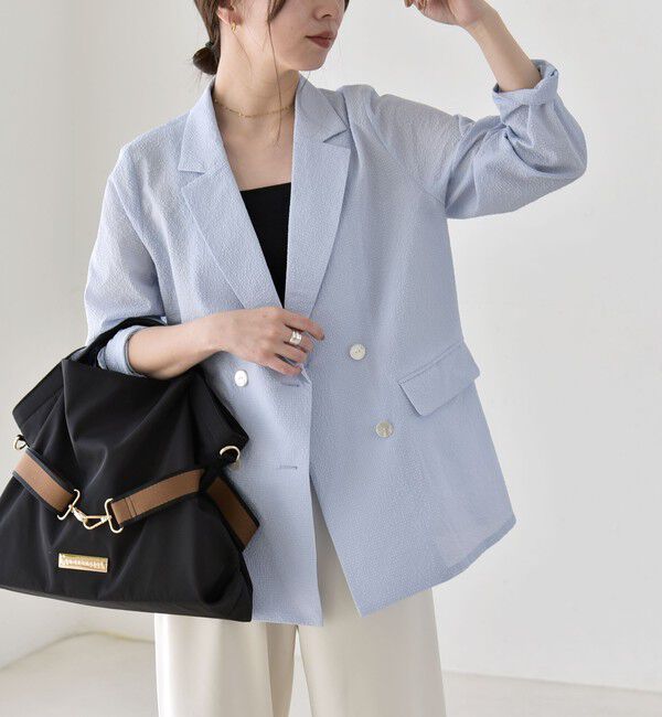 quaranciel「《予約》quaranciel:〈手洗い可能〉シアー カラミ テーラード ダブル ジャケット」|その他|