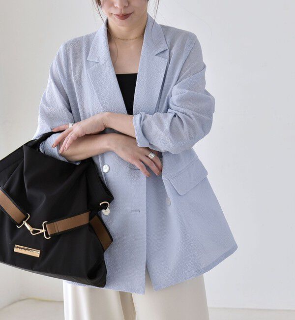 quaranciel「《予約》quaranciel:〈手洗い可能〉シアー カラミ テーラード ダブル ジャケット」|その他|