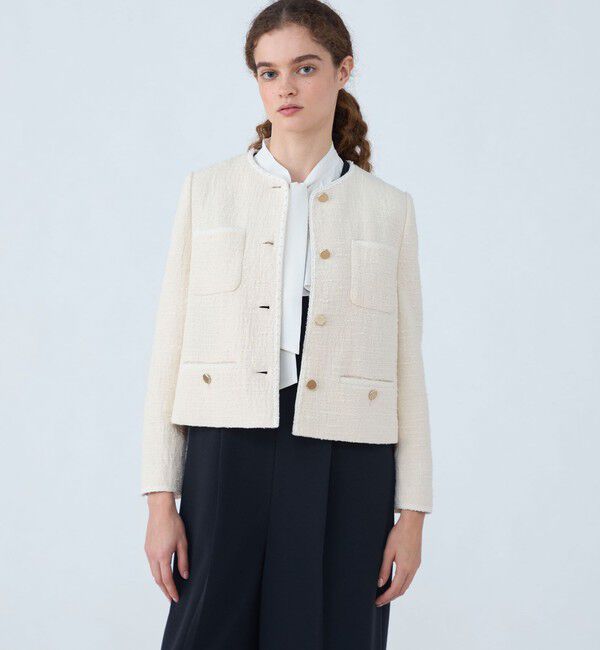 Ballsey「スラブコットンツイード Vクルーネックジャケット」|ノーカラージャケット|
