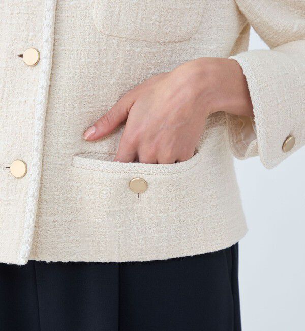 Ballsey「スラブコットンツイード Vクルーネックジャケット」|ノーカラージャケット|