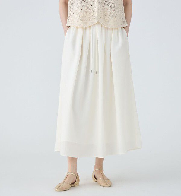 MACPHEE「【WEB限定】クレープサテン ギャザーロングスカート」|フレア|