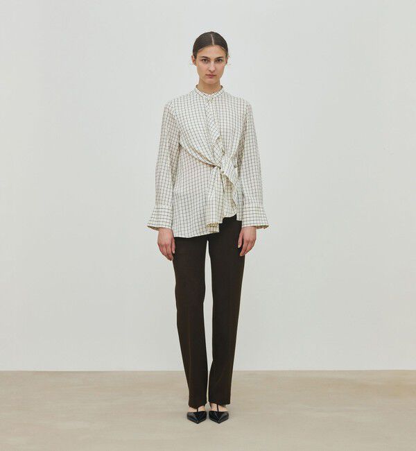 DES PRES「プレイドセルロースツイル フロンドレープシャツ」|シャツ・ブラウス|