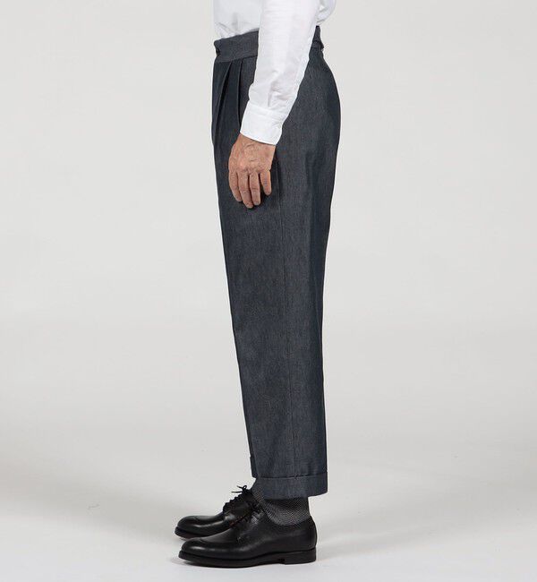 TOMORROWLAND MENS「コットンカシミヤ バックベルト ペグトップスラックス SONDRIO」|スラックス|