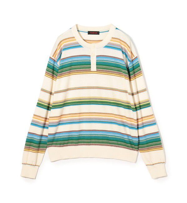 CABaN「コットンカシミヤ マルチボーダーヘンリーネックプルオーバー」|ニット・セーター|12 ホワイト系