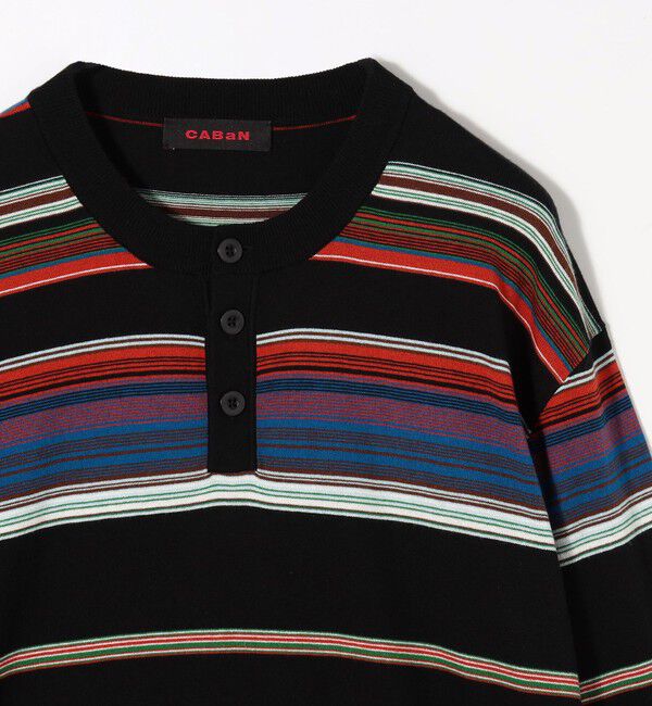 CABaN「コットンカシミヤ マルチボーダーヘンリーネックプルオーバー」|ニット・セーター|